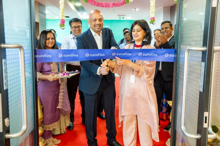 Ribbon cutting ceremony during the Eurofins office inauguration event in Bangalore.