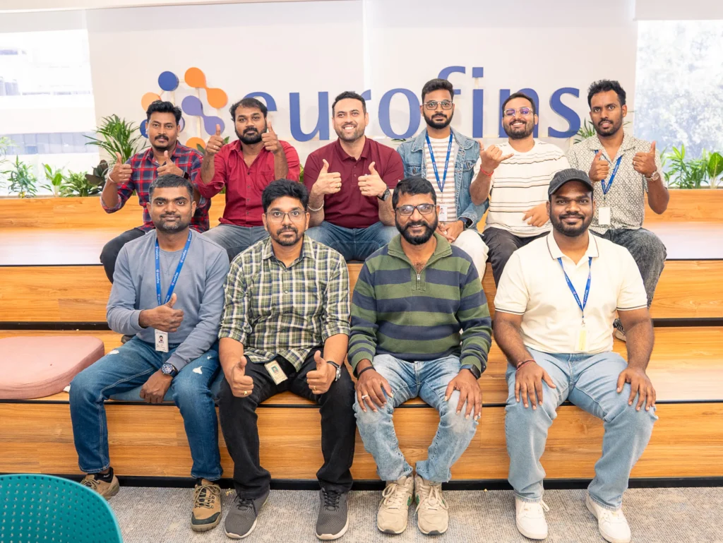 Corporate team group photo captured during a company event in Bangalore.